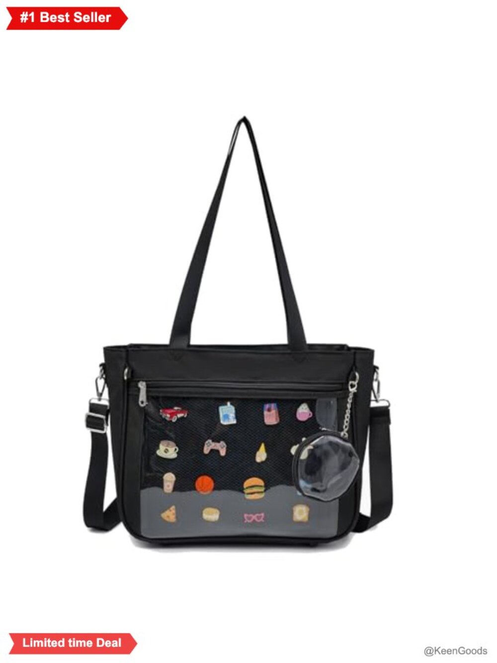 Canvas Kawaii Ita Tote Bag Crossbody Purse with Pin Display Window